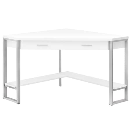 Computer Desk, Home Office, Corner, Storage Drawers, 42L, Work, Laptop, Metal, White, Grey